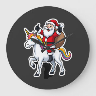Reloj Redondo Grande Papá Noel montando un unicornio en Navidad - Chica