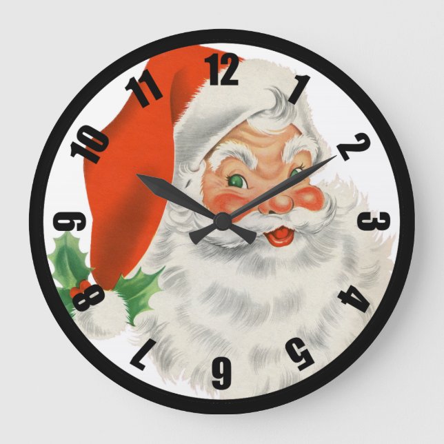 Reloj Redondo Grande Papá Noel y acebo retros (Anverso)