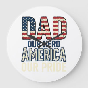 Reloj Redondo Grande Papá Patriota Nuestro Héroe Diseño de Camiseta Vin