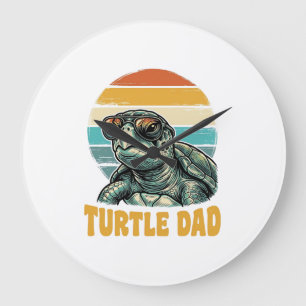 Reloj Redondo Grande Papá Tortuga Grabado Vintage Atardecer Retro Vecto