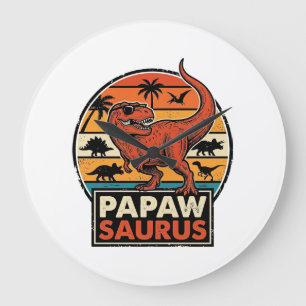 Reloj Redondo Grande Papawsaurus Diseño Vectorial Retro Dinosaurio Atar