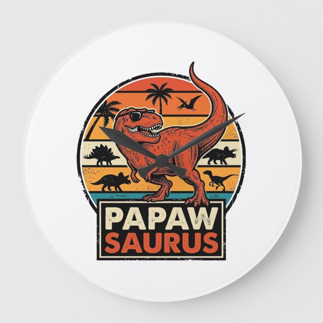 Reloj Redondo Grande Papawsaurus Diseño Vectorial Retro Dinosaurio Atar (Anverso)