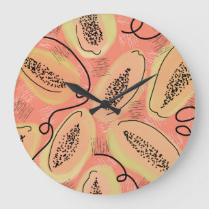 Reloj Redondo Grande Papaya Doodle Pattern Kitchen Fruit