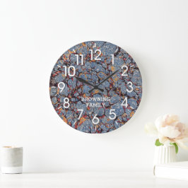 Reloj Redondo Grande Papel azul y dorado con nombre