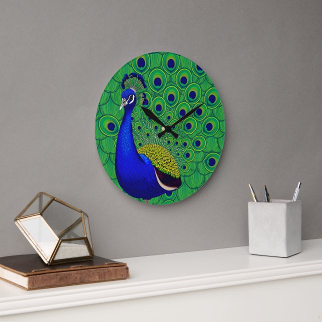 Reloj Redondo Grande Papel de fondo azul-amarillo verde (Oficina)