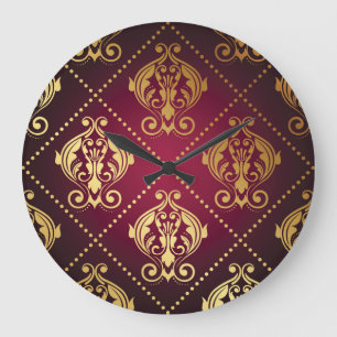 Reloj Redondo Grande Papel de fondo maroon Gold Ornament Vintage