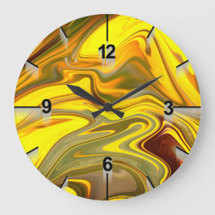 Reloj Redondo Grande Papel digital amarillo de las ondas de mármol-5544