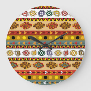 Reloj Redondo Grande Papel mural tribal, diseño artístico étnico.