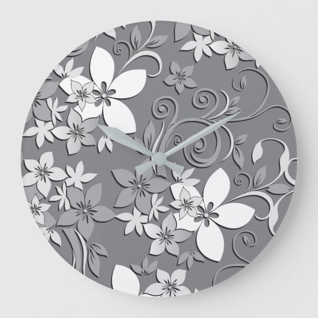 Reloj Redondo Grande Papel pintado de flores 2 (Anverso)