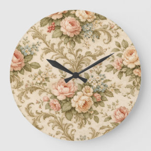 Reloj Redondo Grande Papel pintado de patrón floral vintage