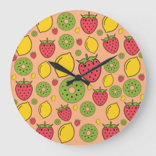 Reloj Redondo Grande Papel tapiz de la fruta: fresas, limones, kiwis.