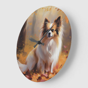 Reloj Redondo Grande Papillon en hojas de otoño caídas inspira