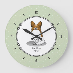 Reloj Redondo Grande Papillon Mom Pap Mom (blanco y estable) Cute Dog M