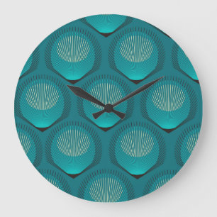 Reloj Redondo Grande Paquetes Peacock Estilizados Tile Azul