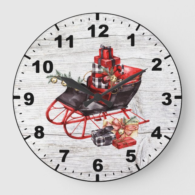 Reloj Redondo Grande Paquetes Red y Black Sleigh Navidades Madera de gr (Anverso)