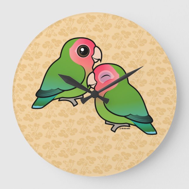 Reloj Redondo Grande Par Adorable de Peach-face Lovebird (Anverso)
