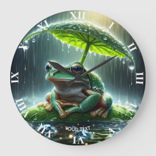 Reloj Redondo Grande Paraguas de la hoja de rana cuta Fantasy