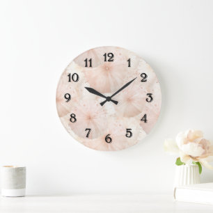 Reloj Redondo Grande Paraguas de rayas rosadas sonrosadas