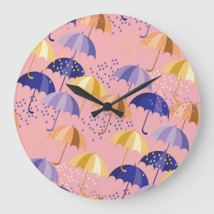 Reloj Redondo Grande Paraguas, gotas, motivos inmaculados.