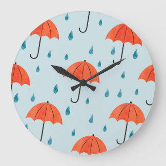 Reloj Redondo Grande Paraguas lluviosos: Cae la acuarela de otoño