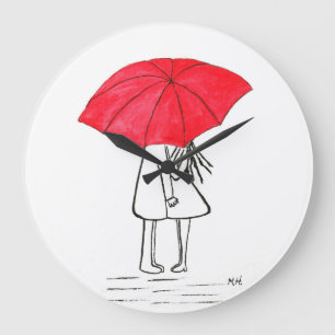 Reloj Redondo Grande Paraguas rojos pareja boda rústico reloj grande