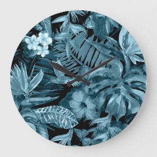 Reloj Redondo Grande Paraíso acuarela tropical: Florecimiento de la jun