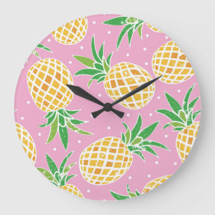 Reloj Redondo Grande Paraíso de la piña: patrón tropical