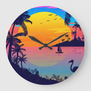 Reloj Redondo Grande Paraíso de la puesta de sol tropical