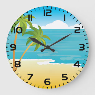 Reloj Redondo Grande Paraíso de Playa Tropical con Palmeras