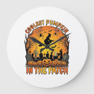 Reloj Redondo Grande Parche de Calabaza más Cool Halloween Bruja Arañas