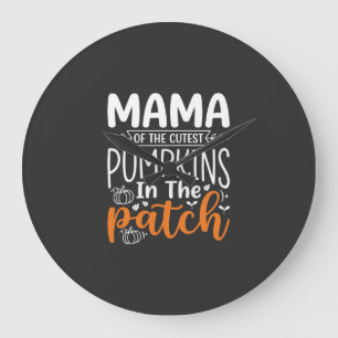 Reloj Redondo Grande Parche de Calabazas Mama Diseño de Halloween_1