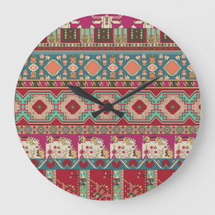 Reloj Redondo Grande Parche de colores geométricos florales de Damask