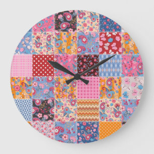 Reloj Redondo Grande Parche sin costuras, lindo patrón de tela.