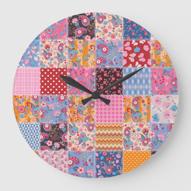 Reloj Redondo Grande Parche sin costuras, lindo patrón de tela. (Anverso)