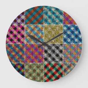 Reloj Redondo Grande Parchwork Rough Canvas Squares Vintage