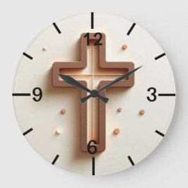 Reloj Redondo Grande pared cruzada de luz cristiana