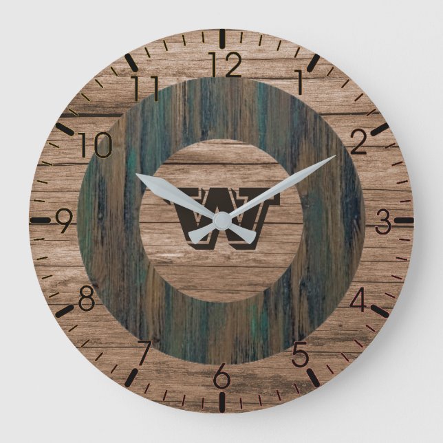Reloj Redondo Grande Pared de Grano Rústico  (Anverso)