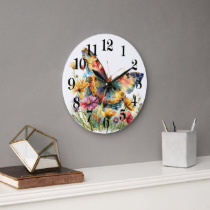 Reloj Redondo Grande Pared de Mariposa