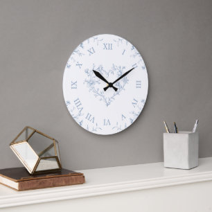 Reloj Redondo Grande Pared de toile de Jouy floral azul elegante