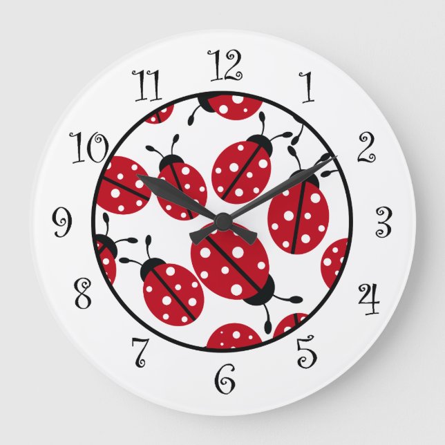 Reloj Redondo Grande Pared infantil Red Ladybugs (Anverso)