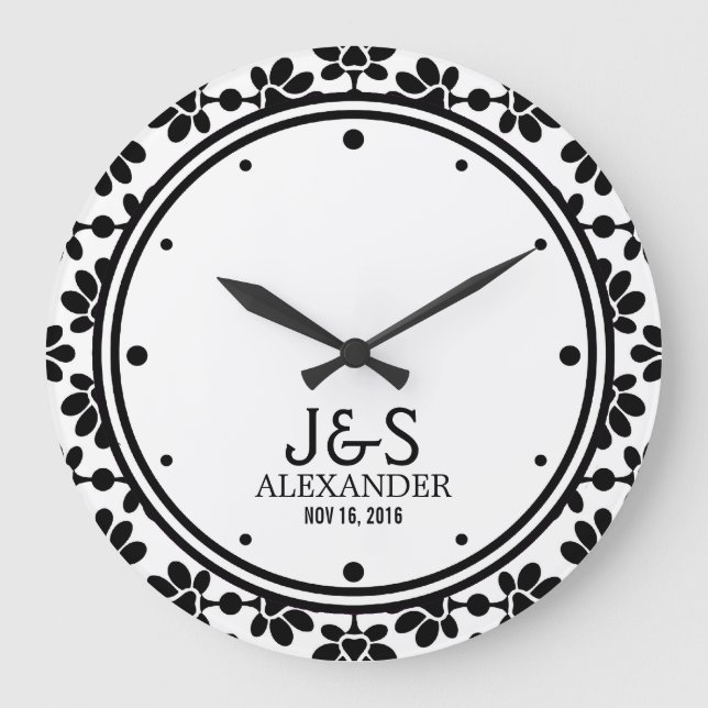 Reloj Redondo Grande Pareja Boda moderna personalizada (Anverso)