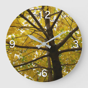 Reloj Redondo Grande Pareja de arce amarillo naturaleza otoñal