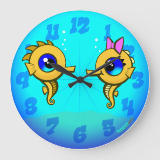 Reloj Redondo Grande Pareja de caballito de mar