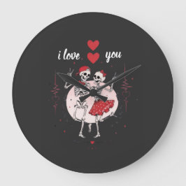Reloj Redondo Grande Pareja de esqueletos divertidos enamorados