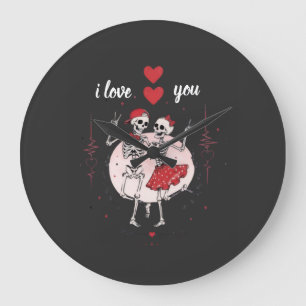 Reloj Redondo Grande Pareja de esqueletos divertidos enamorados