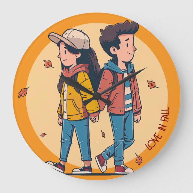 Reloj Redondo Grande Pareja de manos cogiendo la mano caminando juntos  (Anverso)