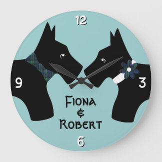 Reloj Redondo Grande Pareja de perro de Escocia personalizada
