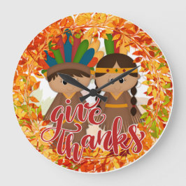 Reloj Redondo Grande Pareja nativa estadounidense - Dé las gracias
