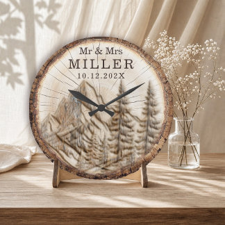 Reloj Redondo Grande Pareja Personalizada de Bosque de Montaña