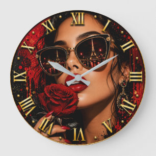 Reloj Redondo Grande Paris Rose Noir Fashion Elegant Woman Portrait